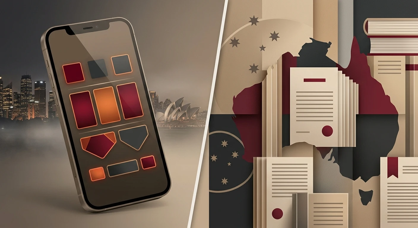 Illustration contrasting online casino access with Australian gambling regulation